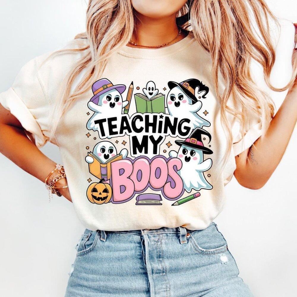 Teaching My Boos Teacher Pencil Ghost Halloween Fun Graphic Tee T-Shirt